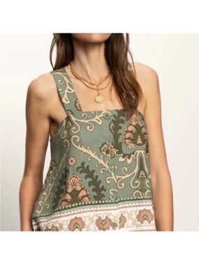 Sanctuary Olive Green Paisley-Print Square-Neck Camisole